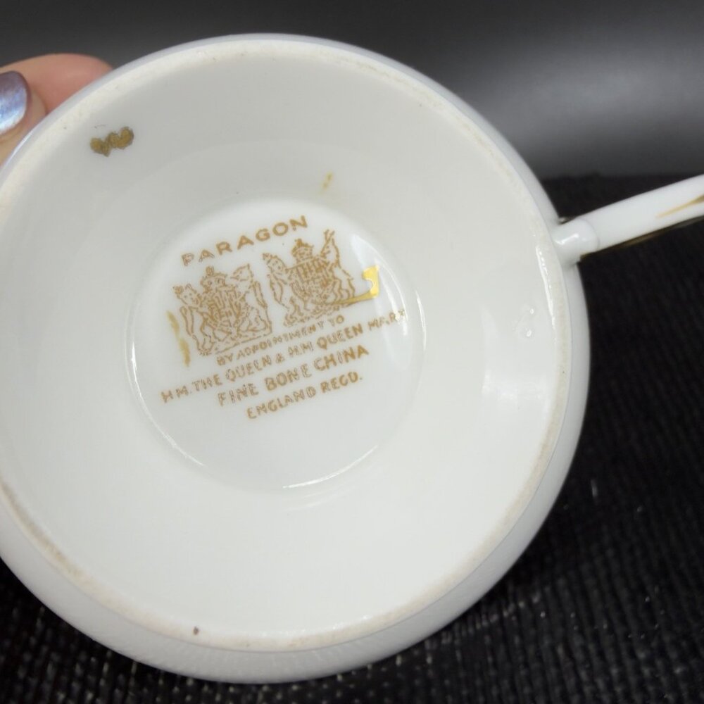 Antique Paragon Cabbage Rose Tea Cup and Saucer Set Heavy Gold Pattern England - Picture 10 of 16